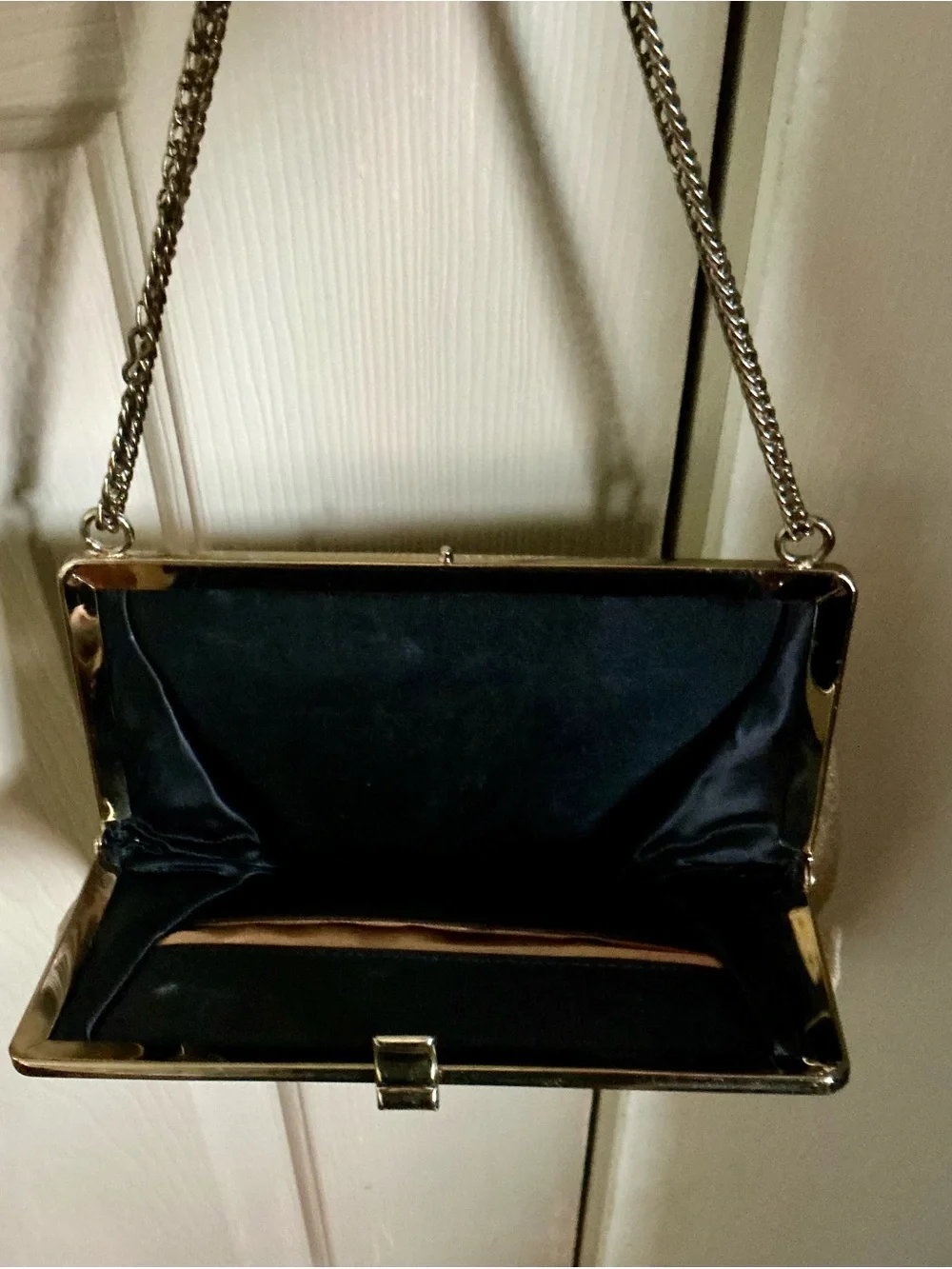 Gold Evening Frame-Top Chain Clutch